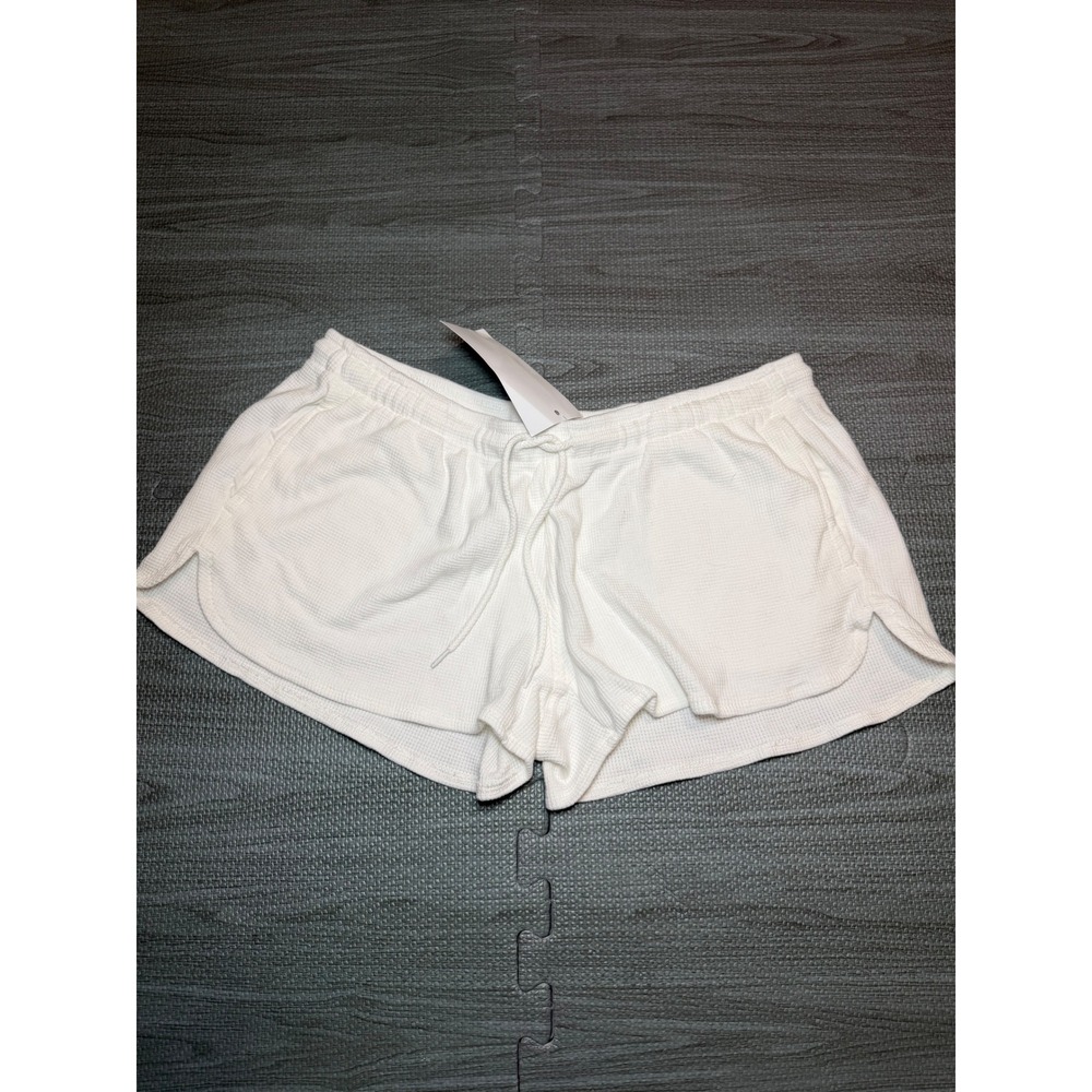 John Galt Brandy Melville White Waffle Knit Thermal Shorts Drawstring